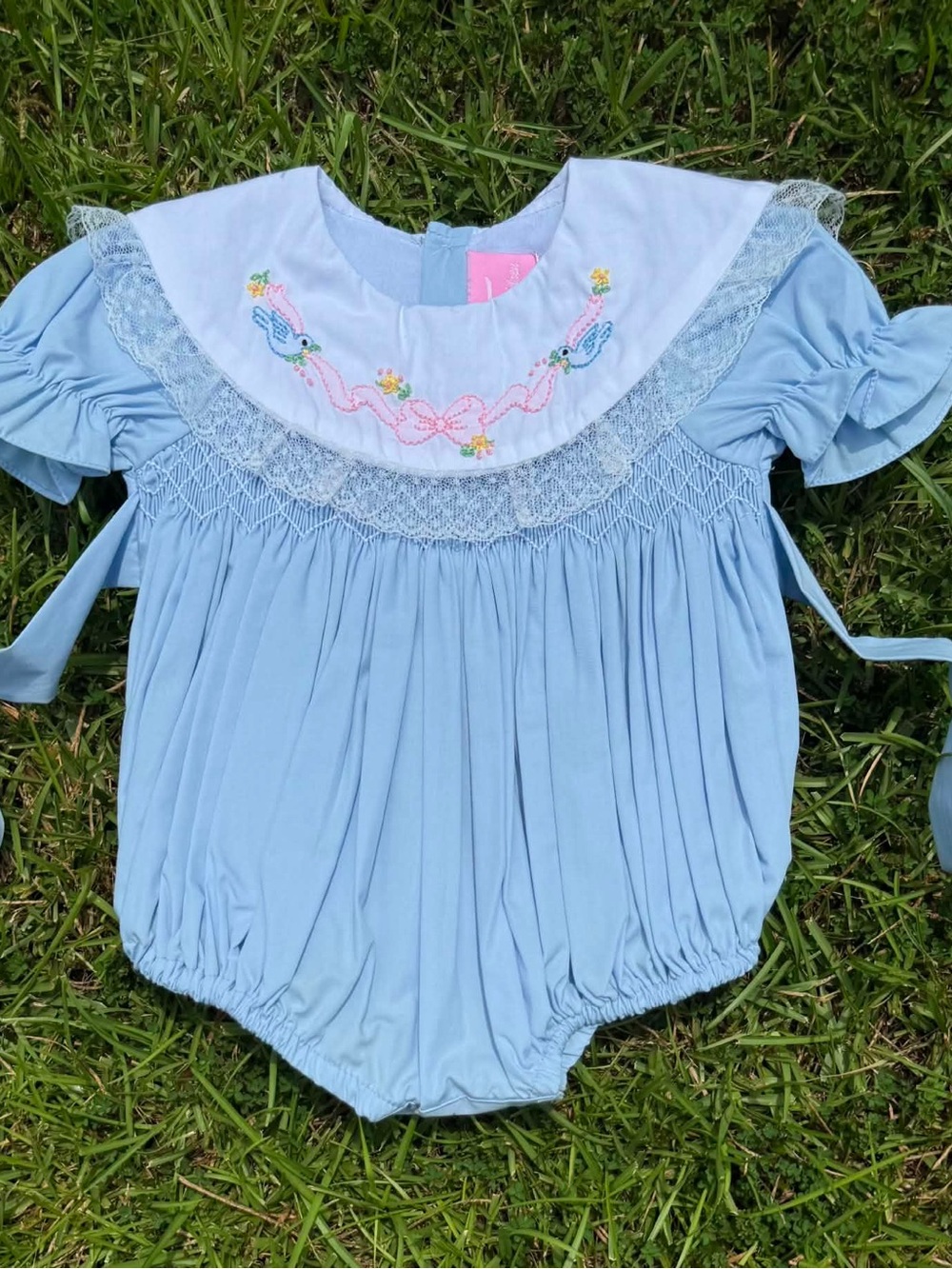 Blue Bird Hand Smocked Bubble